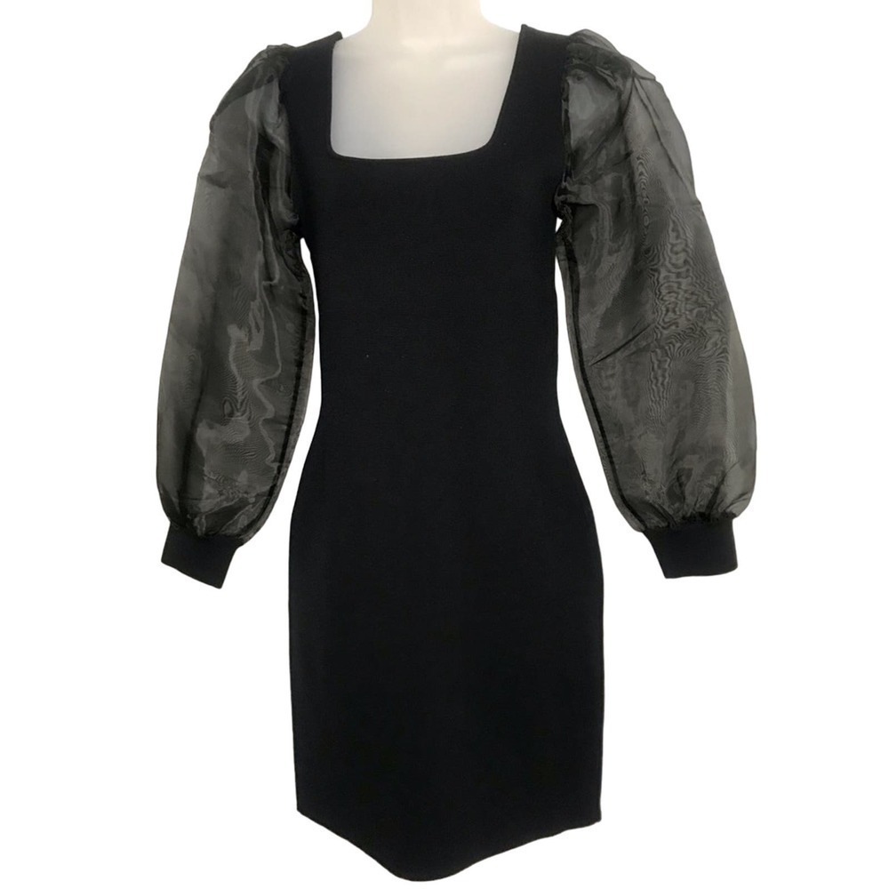 NWT House of Harlow Black Sweater Cocktail dress with Sheer long sleeves size S